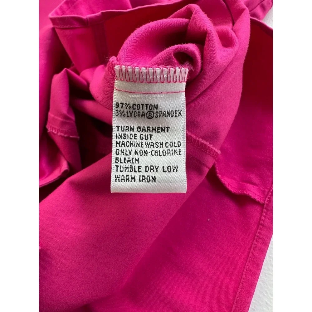 Talbots Fuchsia Pink Blouse 20W Button Up Layered Collar Cotton Stretch Academia